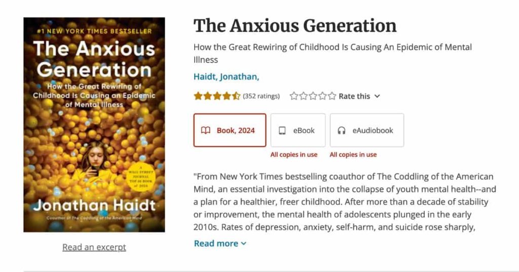 The Anxious Generation: How the Great Rewiring of Childhood Is Causing An Epidemic of Mental Illness by Jonathan Haidt