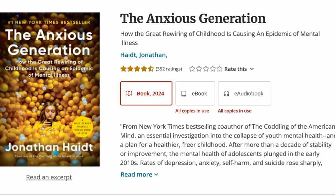 The Anxious Generation: How the Great Rewiring of Childhood Is Causing An Epidemic of Mental Illness by Jonathan Haidt